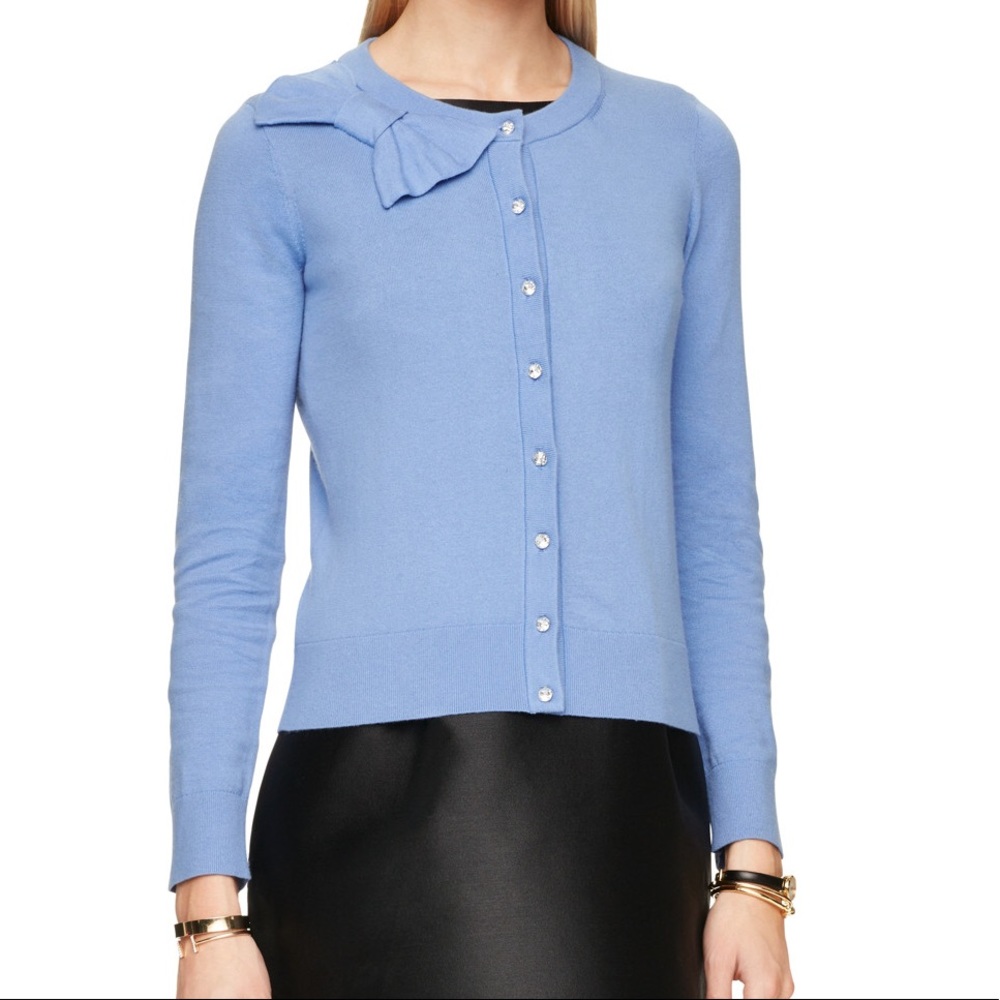 Periwinkle Bow Cardigan Rhinestone Buttons